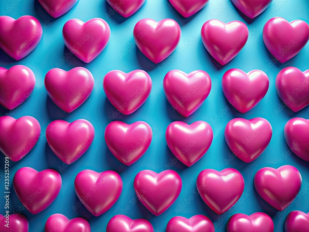 Blue Background Pink Hearts Rule of Thirds AI Photo Blue Background Pink Hearts Rule of Thirds AI Photo