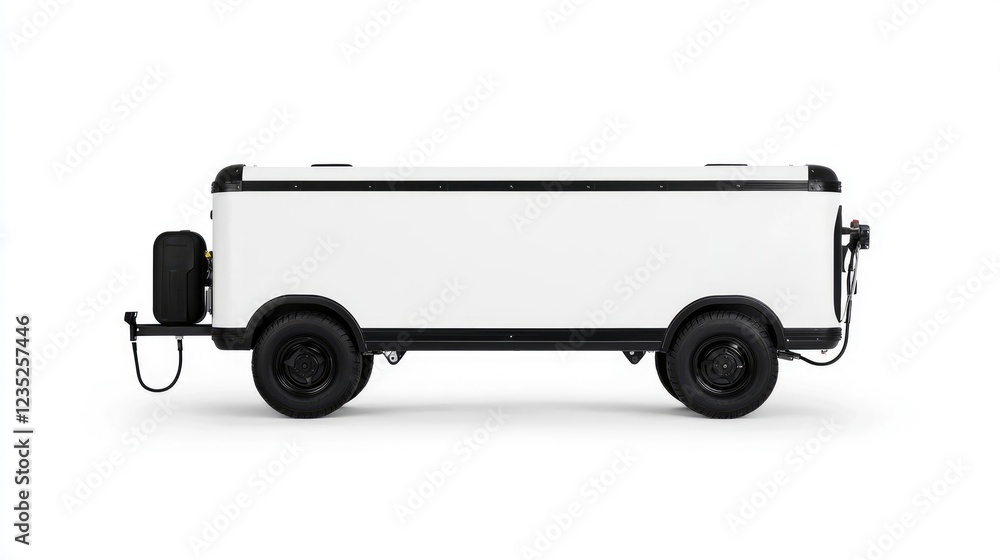 White mobile food trailer parked, side view