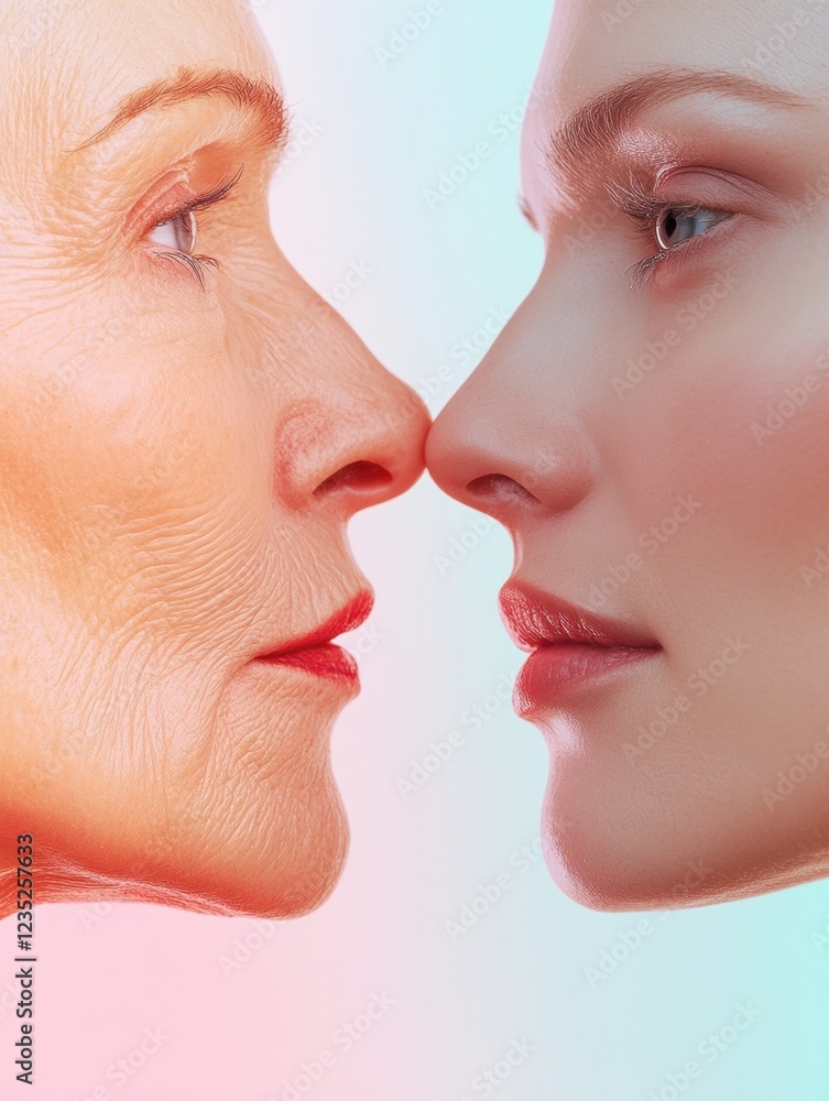 Obraz premium Contrasting beauty of aging and youthfulness captured in a striking side by side comparison. Generative AI