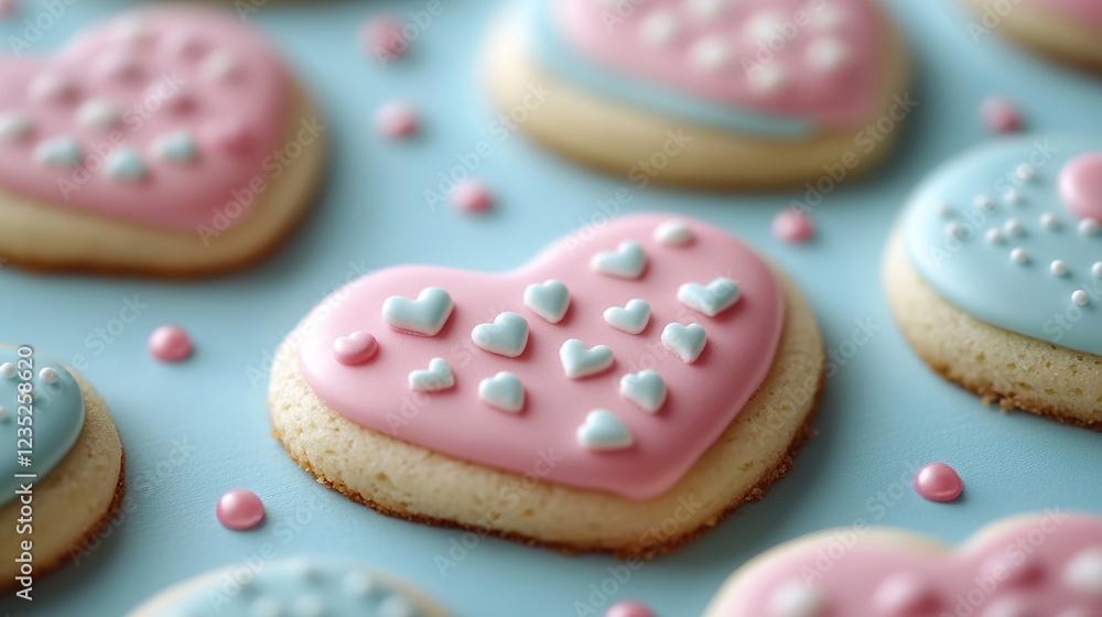 Pale Valentine candy cookies with messages over a pastel background. Pale Valentine candy cookies with messages over a pastel background.
