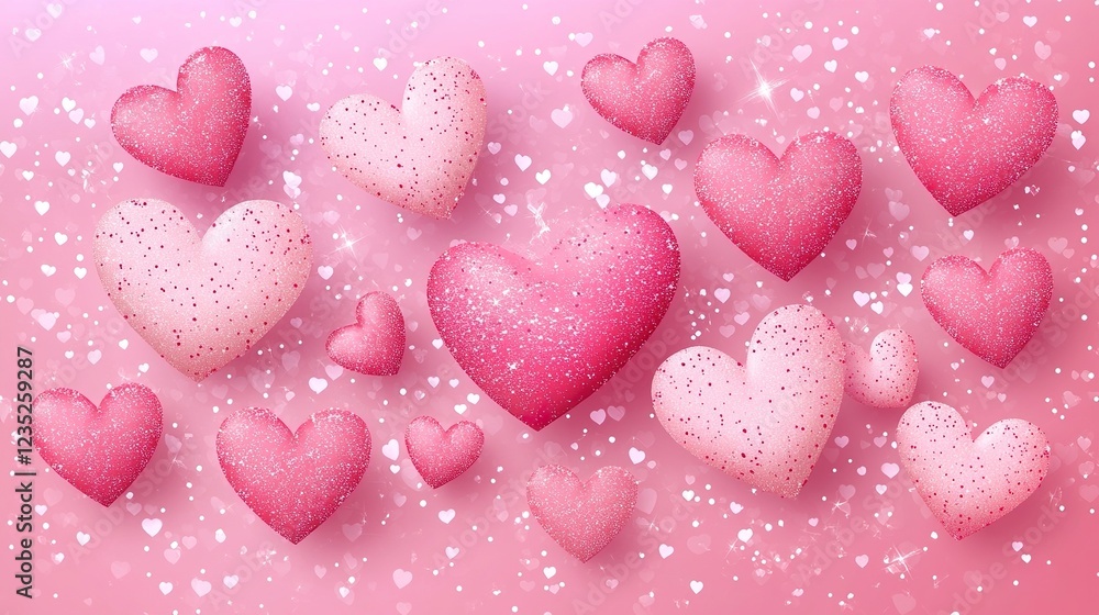 Obraz premium Paper hearts on a pink background for Valentine's Day themes.