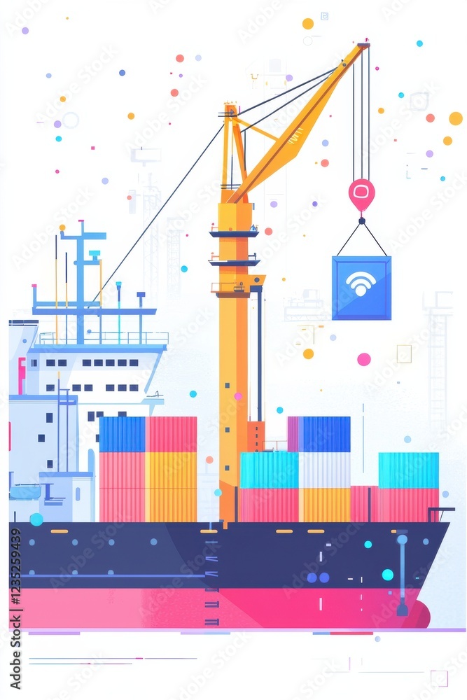 Naklejka premium Container ship being loaded with cargo by a large industrial crane