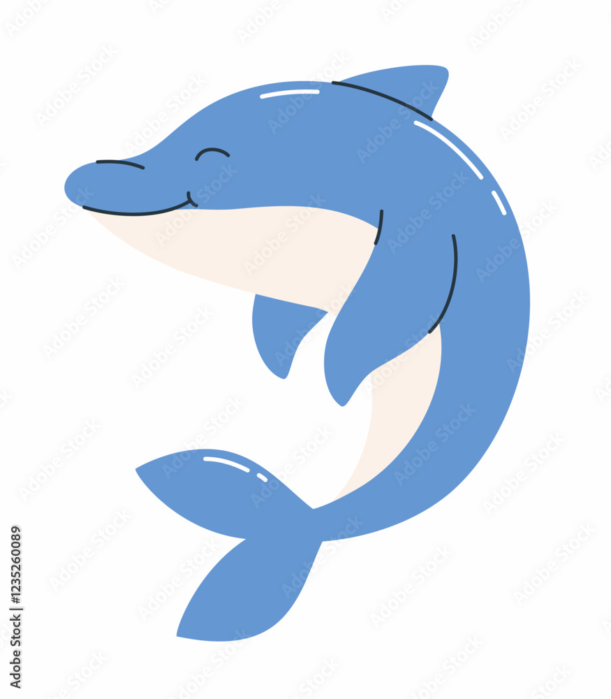 Naklejka premium Illustration in children's style of a cute dolphin. Flat vector illustration.