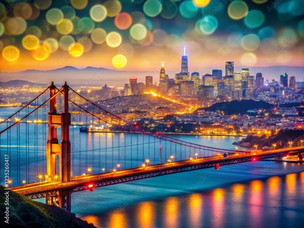 Fototapeta premium Breathtaking San Francisco Skyline and Coastline with Bokeh Effect