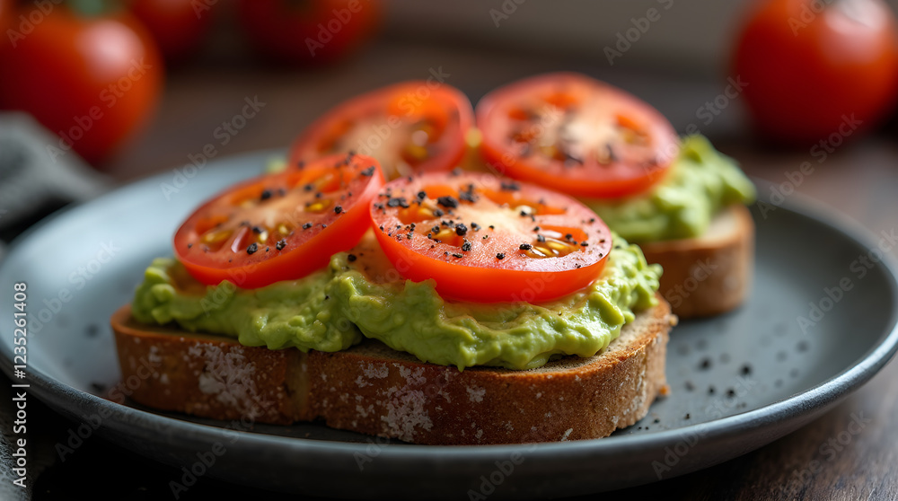 Delicious Avocado Toast with Sliced Tomatoes and Black Pepper: Simple Recipe Idea Delicious Avocado Toast with Sliced Tomatoes and Black Pepper: Simple Recipe Idea