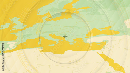 Abstract Map of Albania and Surrounding Regions with Circular Patterns.