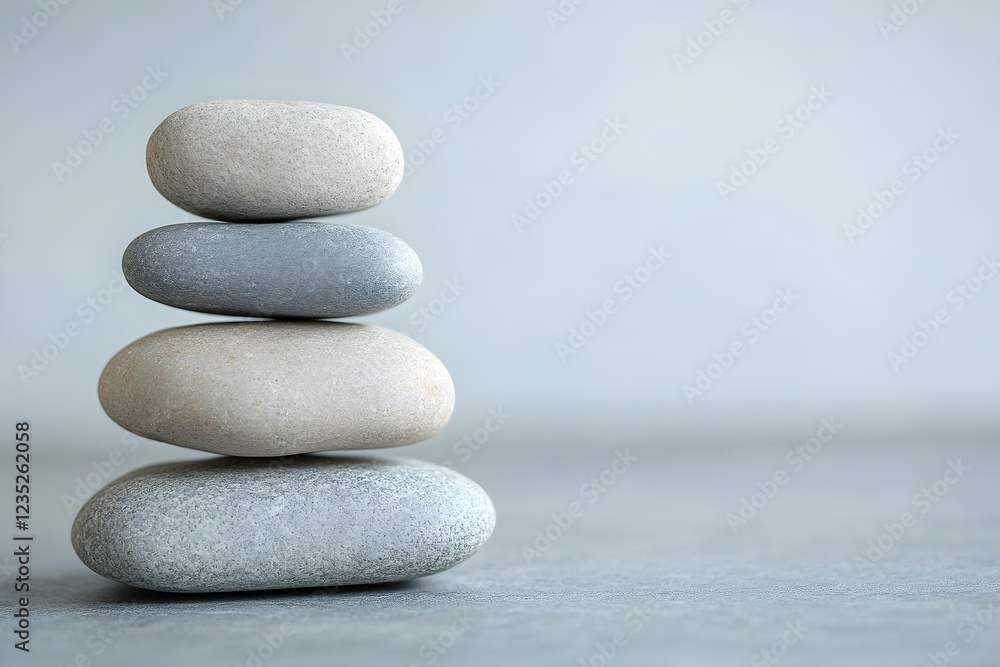 Balanced stack of stones on isolated background symbolizing harmony in the corporate world. Minimalist web banner Balanced stack of stones on isolated background symbolizing harmony in the corporate world. Minimalist web banner