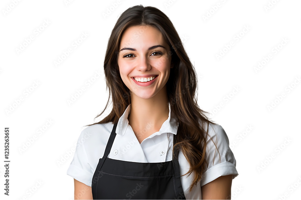 Portrait a happy waitress and food service woman, smiling, isolated on transparent background Portrait a happy waitress and food service woman, smiling, isolated on transparent background
