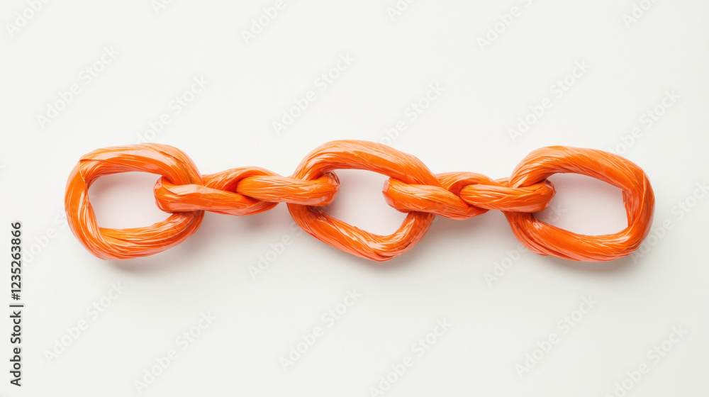 Vibrant orange chain links formed from twisted material, showcasing creativity and texture