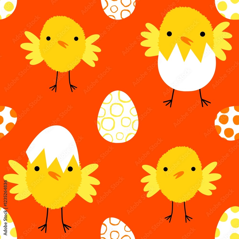 Easter chicken and eggs seamless birds pattern for wrapping paper and fabrics Easter chicken and eggs seamless birds pattern for wrapping paper and fabrics