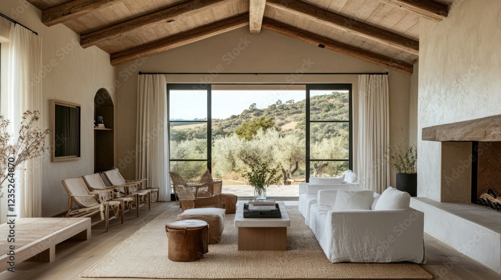 Rustic Living Room With Views And Wooden Beams Rustic Living Room With Views And Wooden Beams