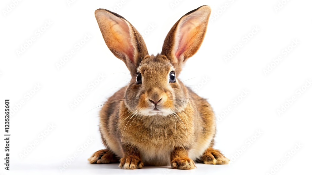 Fototapeta premium Cute Brown Rabbit, Graceful Pose, White Background, Conceptual Photography