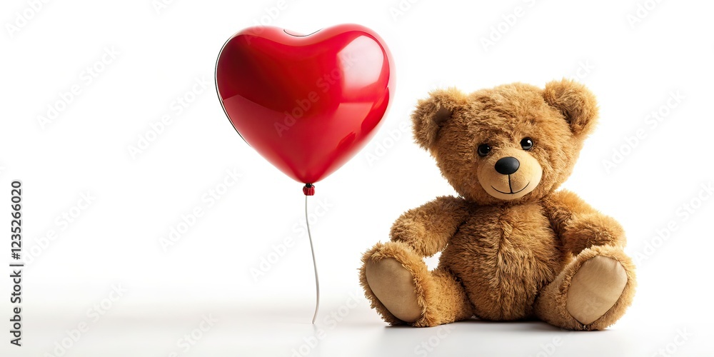 Obraz premium Cute Teddy Bear Valentine's Day Heart Balloon Photo