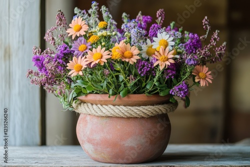 Wallpaper Mural Colorful Wildflower Bouquet in Rustic Terracotta Pot Torontodigital.ca