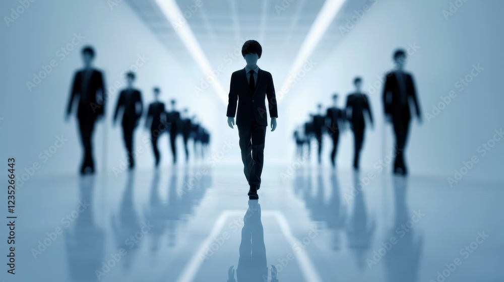 A group of blurred business professionals rushes through a bustling office corridor, embodying the pace of modern work life. A group of blurred business professionals rushes through a bustling office corridor, embodying the pace of modern work life.