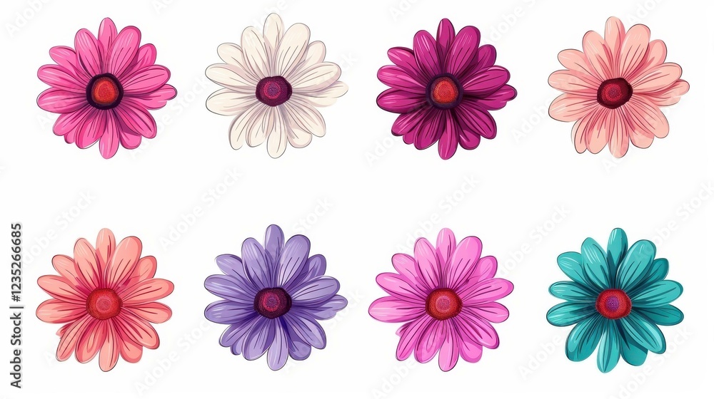 Embrace the s and s vibes with this handdrawn set of retro daisies, perfect for kids cute decor in pastel hues. Embrace the s and s vibes with this handdrawn set of retro daisies, perfect for kids cute decor in pastel hues.
