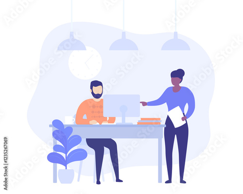 supervisor and employe working at computer, business concept