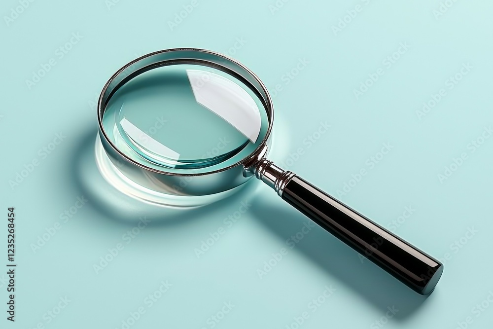 Magnifying glass is on a blue surface Magnifying glass is on a blue surface