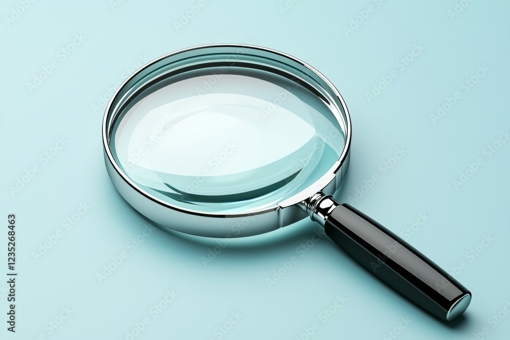 Magnifying glass is shown on a blue background Magnifying glass is shown on a blue background