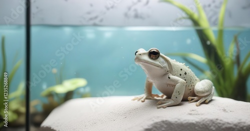 Grenouille de couleur blanche dans un aquarium avec un panneau blanc derri?re elle,  aquarium,  aquarium