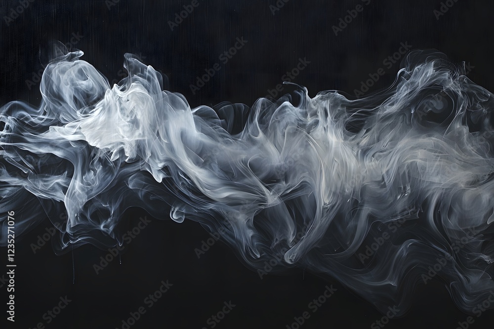 Fototapeta premium Abstract White Smoke Swirling on Black Background Ethereal Fluid Design Element