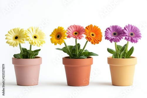 Wallpaper Mural Three potted flowers of different colors are arranged in a row Torontodigital.ca