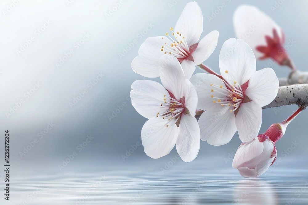 Fototapeta premium Close up of a white flower with a blue background
