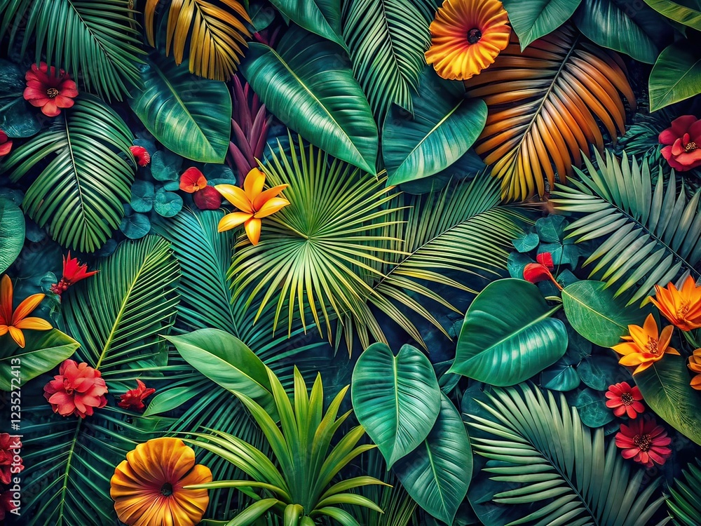 Naklejka premium Drone Shot: Palm Leaf Pattern, Exotic Floral Background