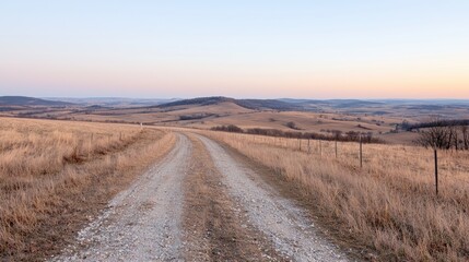 Papier peint photo Le salon Rural gravel road sunset landscape, hills background, travel photography  © Giman