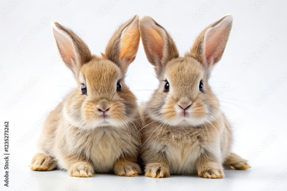 Obraz premium Easter Bunnies Aerial Photography White Background, Two Bunnies, High Resolution