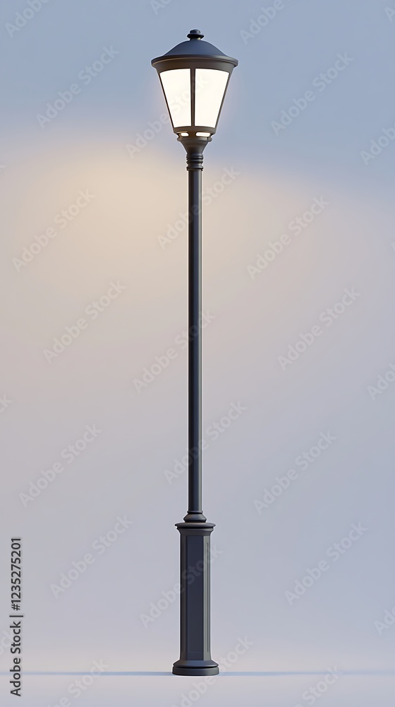 A tall, black street lamp illuminating a subtle background. A tall, black street lamp illuminating a subtle background.