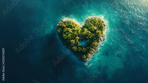 Aerial Shot of a Heart-Shaped Island in a Serene Blue Ocean, Symbolizing Love and Romance photo