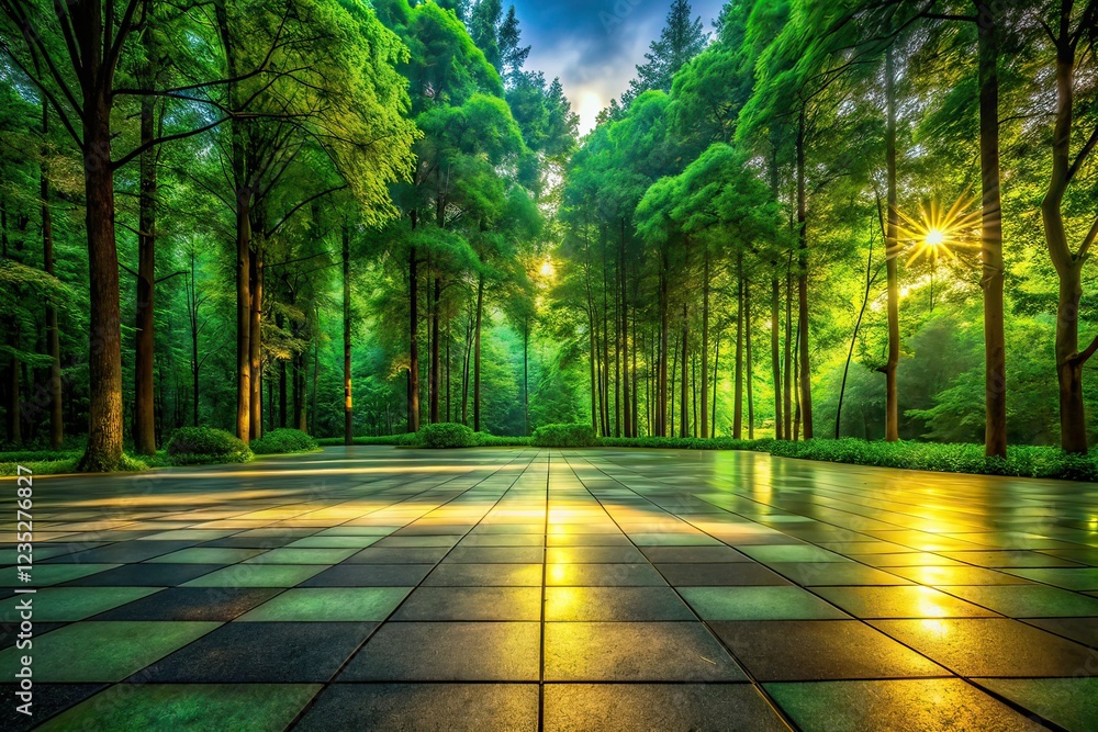 Obraz premium Empty Square Floor Low Light Forest Landscape AI Photo
