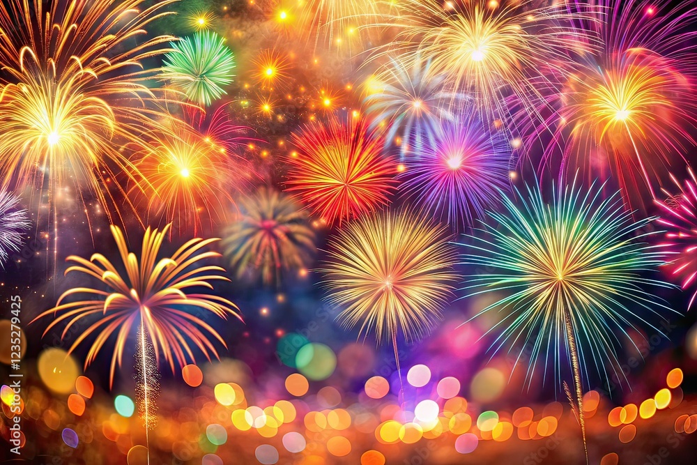 Fototapeta premium Fireworks Display Abstract Background - Holiday Copy Space