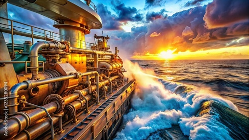 Double Exposure: Ship Engine Cooling System & Ocean Waves photo