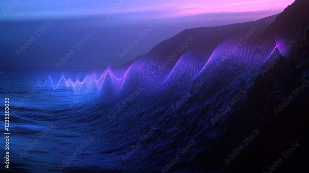 Fototapeta premium Abstract Waveform Over Coastal Cliffs At Dusk