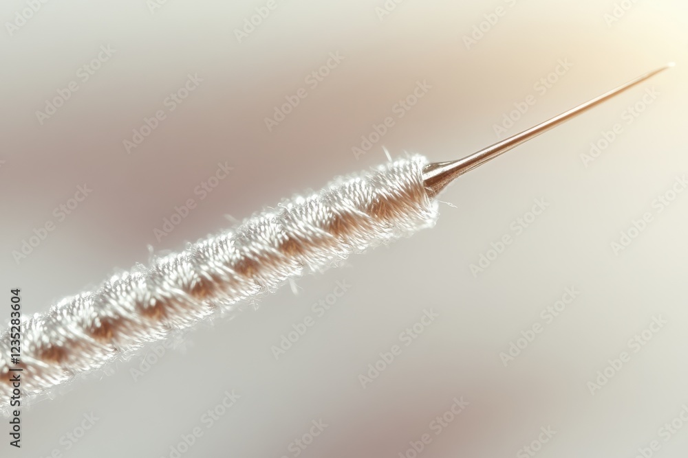 Naklejka premium Close-up view of a sewing needle threading fabric with precision and detail