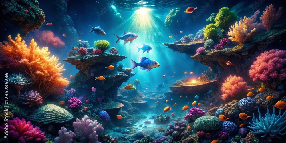 Enchanted Deep Sea: Glowing Fish Aerial Fantasy Enchanted Deep Sea: Glowing Fish Aerial Fantasy