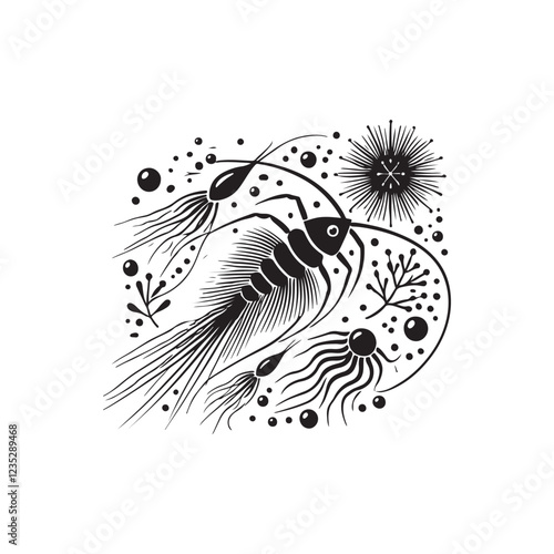 Black Color Plankton silhouette design Vector Illustration, Solid White Background (1).eps