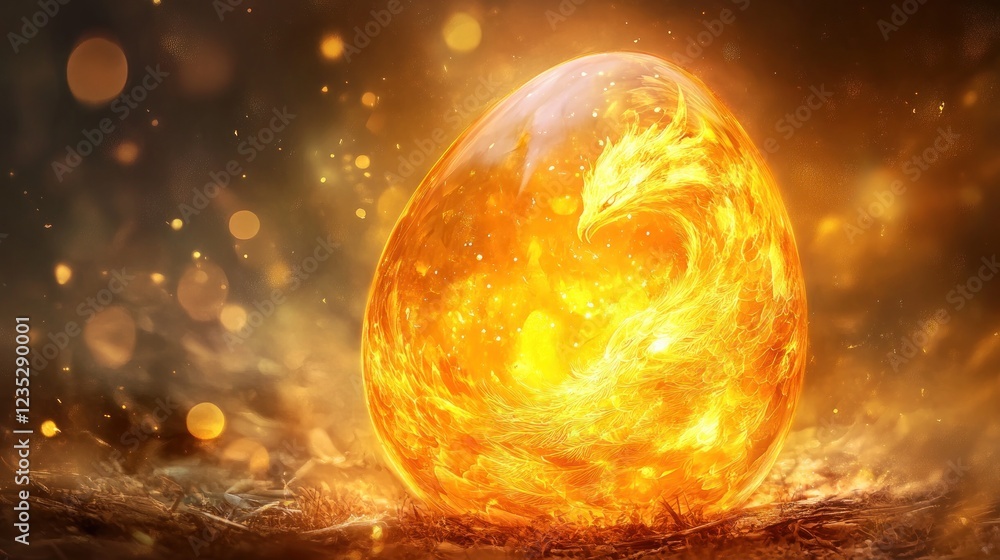 Fiery Phoenix Encased Within A Golden Egg