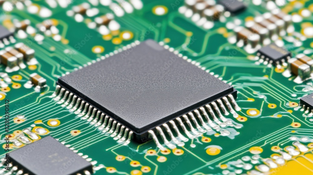 Integrated Circuit Chip on Green Printed Circuit Board Integrated Circuit Chip on Green Printed Circuit Board