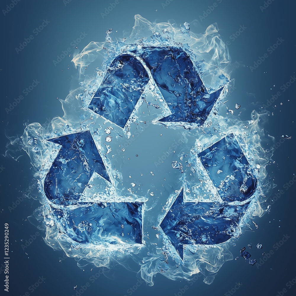 Obraz premium Smoke Swirling Recycling Icon with Mystical Vibes, 煙が渦巻く不思議な雰囲気のリサイクルアイコン.Generative AI