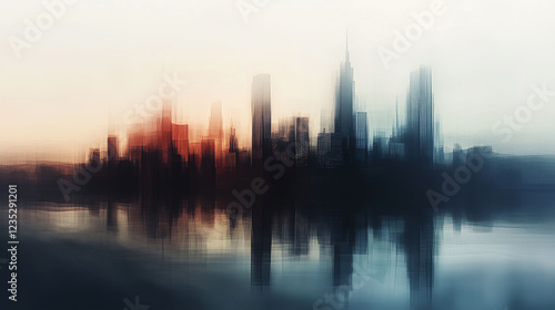 Stunning Early Morning Skyline Reflecting on Water With Soft, Hazy Details Capturing the Beauty of the City. Generative AI