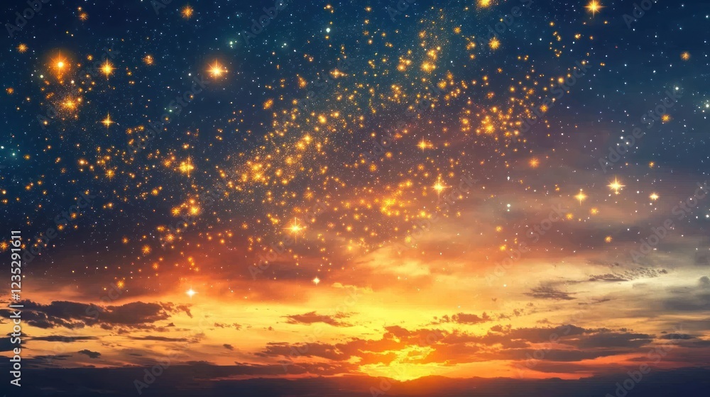 Golden Stars Shine Brightly Above Sunset Clouds Golden Stars Shine Brightly Above Sunset Clouds