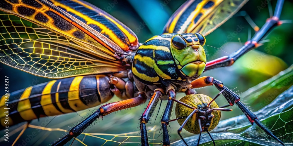 Giant Yellow-Striped Dragonfly Devoured by Nephila Pilipes Spider - Surreal Macro Photography Giant Yellow-Striped Dragonfly Devoured by Nephila Pilipes Spider - Surreal Macro Photography