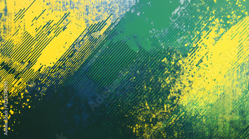 Fototapeta Naklejka Na Ścianę i Meble -  Abstract sports background with green and yellow gradient brushstrokes and halftone effect. dynamic grunge background. scratch and texture elements for design. Dynamic Brushstrokes. Illustration