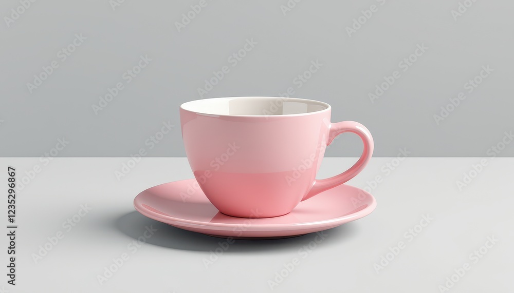 Fototapeta premium High-Resolution Pink Cup and Saucer Mockup on White Surface