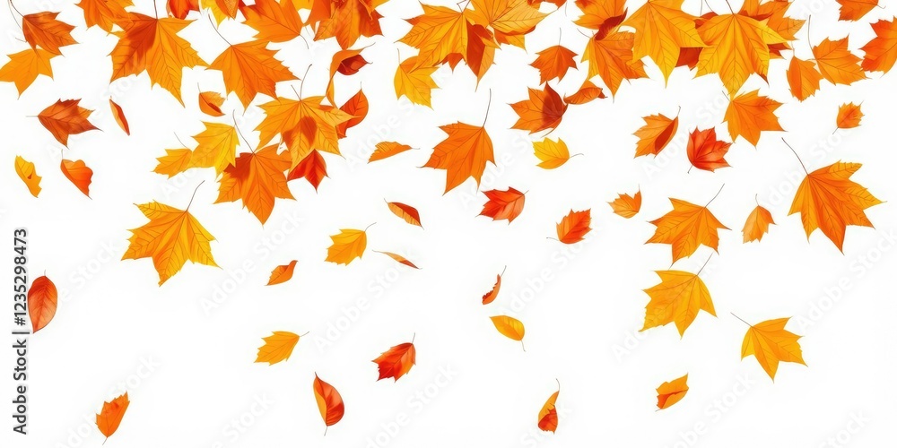 Falling, flying dry autumn leaves in various shades of orange and brown, isolated on a white background, seasonal, tree, seasonal Falling, flying dry autumn leaves in various shades of orange and brown, isolated on a white background, seasonal, tree, seasonal