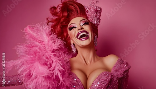 Joyful Drag Queen Posing in Pink Outfit