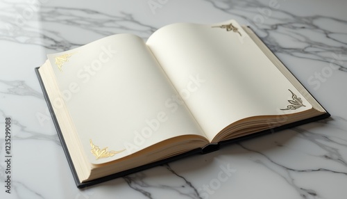 Gold Embellished Book Mockup on Marble Surface Design photo